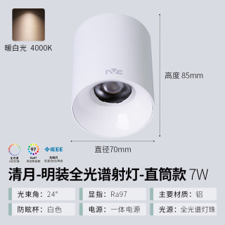 雷士 led筒灯射灯明装护眼免开孔 全光谱7W暖白-直筒射灯-白色（特权金延保一年）