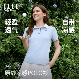 ELLE Active户外运动t恤女夏季翻领短袖polo衫休闲上衣