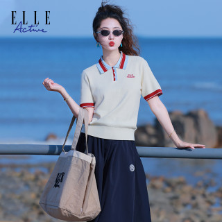 ELLE Active 女士针织衫 活力减龄翻领短袖POLO T恤