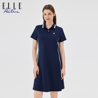 ELLE Active 女款连衣裙 夏季运动休闲短袖撞色翻领裙子
