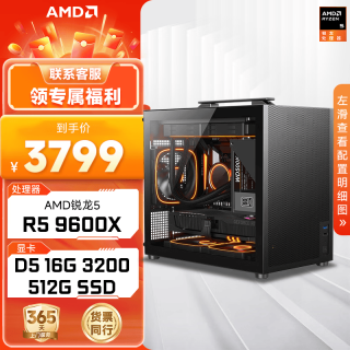 AMD 锐龙5 台式组装电脑ITX迷你主机整机DIY组装机桌面电脑 9600X+16G+512G丨配置一