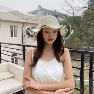 赫卡维 蝴蝶结波浪边草帽