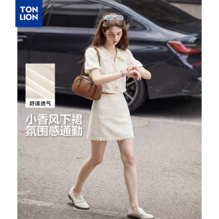 唐狮 女小香风娃娃领短袖配短裙套装