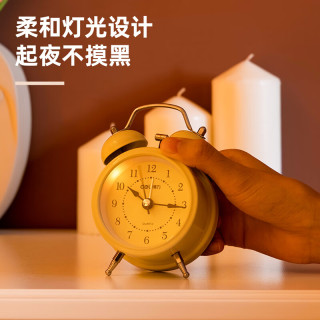 得力 9024 迷你复古闹钟 黄色
