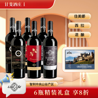 智利louis like6瓶佳美娜混酿西拉中央山谷甄选红酒葡萄酒礼盒装