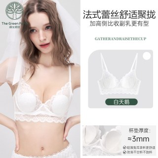 移动端：The Green Party 性感内衣女聚拢小胸法式蕾丝纯欲风不空杯文胸罩白TheGreenParty