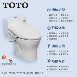 TOTO 卫浴家用储热智能马桶抗菌直冲卫洗丽坐便器CW817+910(02)