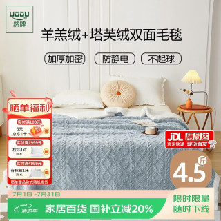 然牌 羊羔绒塔芙绒毛毯 秋冬季加厚午睡双层盖毯约4斤200x230cm雾霾蓝