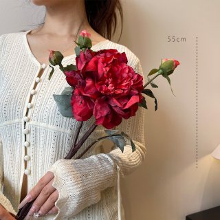花溪树梦 贵妃牡丹单枝2 仿真牡丹花 55cm 酒红贵妃牡丹1束