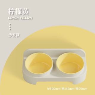 瓜洲牧 猫食盆猫咪饭碗双碗斜口狗狗碗喝水喂食碗保护颈椎防打翻猫碗狗碗 柠檬黄沙发款 新款双碗