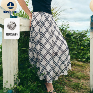navigare 意大利小帆船格子半身裙女夏季休闲a字裙中长款高腰裙子