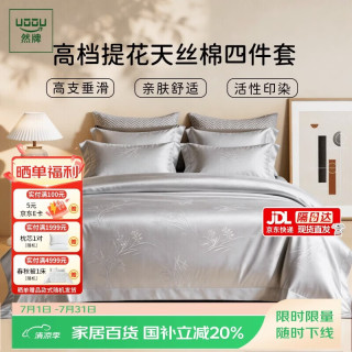 然牌 四件套天丝棉冰感凉感夏凉莱赛尔被套枕套床单双人床1.8米床英伦灰