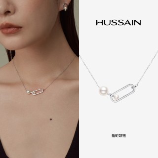 移动端：赫生HUSSAIN循矩淡水珍珠项链女2026年新款纯银锁骨链白金色吊坠