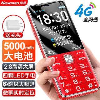 纽曼 Newman）G500全网通4G老年人手机大喇叭大电池超长待机大音量大屏直板按键老人专用学生备用功能机红色