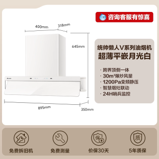 Leader 海尔出品统帅V1G顶侧一体燃气灶一套大吸力家用厨房变频烟灶套装
