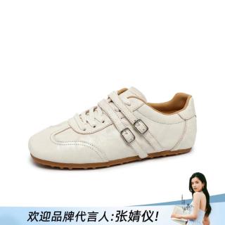 千百度 女士小白鞋 轻便百搭运动复古休闲德训鞋