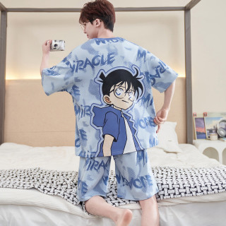 少年情话 睡衣男夏季纯棉短袖卡通青少年男孩学生全棉薄款夏天家居服套装 BDC11058 XL (175) （125-150斤）
