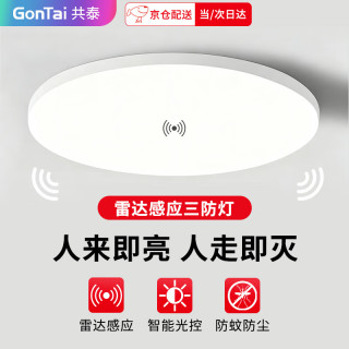 共泰 雷达感应 LED三防灯超薄节能高亮 吸顶工厂楼梯过道楼道走廊灯智能灯 12W 白光
