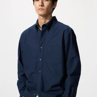 优衣库 男装女装牛津纺衬衫长袖优衣库衬衣休闲素色通勤482445