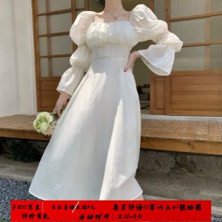 FOURDATRY 法式赫本风白色收腰连衣裙仙女春季长袖感初恋