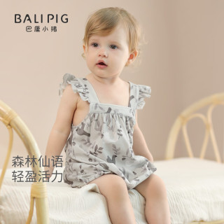 巴厘小猪 女宝宝衣服夏季无袖薄款背心吊带包屁衣森系小公主哈衣女婴连体衣 森林仙语 80cm