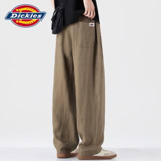 Dickies 高品质亚麻老钱风休闲裤男款夏季薄款宽松直筒弯刀阔腿男裤子 咖