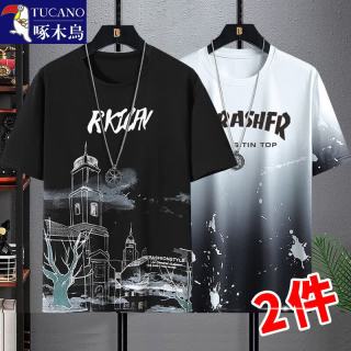 啄木鸟 冰丝短袖t恤男潮牌夏季滑料+钟楼黑 XL （115-125斤）