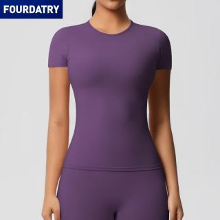 FOURDATRY 纯色双面磨毛紧身运动短袖T恤运动跑步健身瑜伽