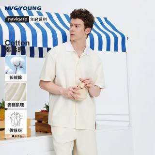 navigare 小帆船男士短袖衬衫外套26新款宽松提花针织开衫3323586501