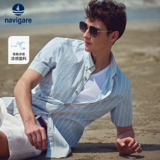 navigare 小帆船男休闲条纹短袖衬衫凉感百搭衬衣1323545504