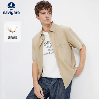 navigare 小帆船亲肤棉短袖衬衫男26新款宽松休闲百搭衬衣1323586503