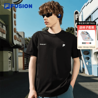 FILA FUSION斐乐潮牌男子针织短袖衫2026夏季新款时尚基础速干T恤 正黑色-BK L 17
