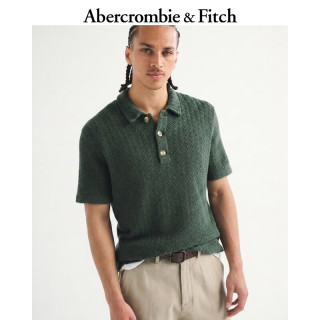 Abercrombie & Fitch 美式复古通勤棉质人字纹短袖针织衫POLO衫26春夏男装120-6081 深绿色 M (180/100A)