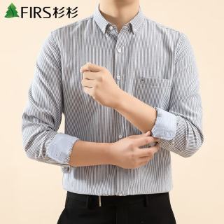 杉杉 牛津纺男士商务长袖衬衫休闲免烫衬衣 灰条纹637 41