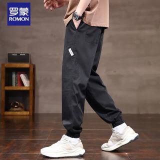 罗蒙 夏季薄款工装裤男士宽松运动冰丝束脚休闲裤子男款 黑色    XL