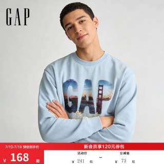 Gap 男女装2026春季新款印花logo宽松圆领长袖卫衣休闲上衣854294 蓝色 2XL (185/104A)亚洲尺码