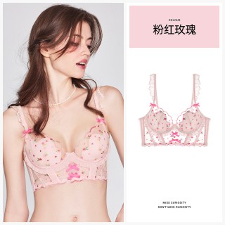 移动端：好奇蜜斯 性感内衣女法式蕾丝纯欲情调文胸罩套装薄大胸显小防下垂