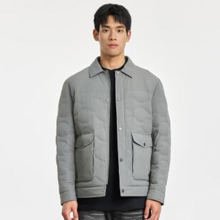 雪中飞 羽绒服男轻薄短款秋冬季衬衣纯色领休闲时尚百搭通勤保暖羽绒外套 灰绿 M (170)