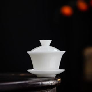 灵沐 轻奢白瓷薄胎马蹄盖碗安全装