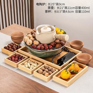 灵沐 围炉煮茶木质茶点观石电陶炉绿色