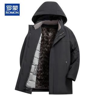罗蒙 轻奢高端派克服水貂毛鹅绒内胆秋冬季休闲加厚保暖连帽夹克外套男