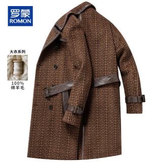 罗蒙 100%羊毛呢大衣男秋冬轻奢高端中长款时尚加厚呢子外套休闲风衣男