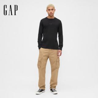 Gap 男女装春款LOGO华夫格长袖T恤休闲常规上衣美版795644 黑色 S 美码 M亚洲码175/92A
