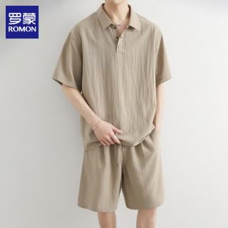 罗蒙 休闲套装男士夏季新薄款莱赛尔天丝短袖t恤短裤穿搭两件套男 浅绿色 XL
