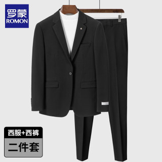 罗蒙 西服男两件套修身商务正装职业面试结婚礼服套装 黑色 5XL-38