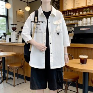 港诗伦短袖衬衫外套男2026夏天防晒新款宽松潮流通勤休闲七分袖上衣开衫 黑色 轻薄 2XL (180)