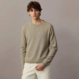 限尺码：ZARA 男式100%亚麻慵懒都市休闲风圆领长袖套头针织衫
