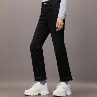 ZARA 女式复古风弹力紧身小脚裤毛边低腰牛仔长裤