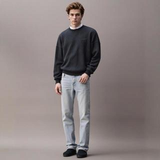 限尺码：alexanderwang ALEXANDER WANG 亚历山大王 男士休闲宽松纯棉直筒拼接牛仔裤