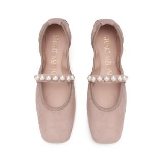 限尺码：STUART WEITZMAN GOLDIE BALLET FLAT奶油米磨砂皮平底鞋